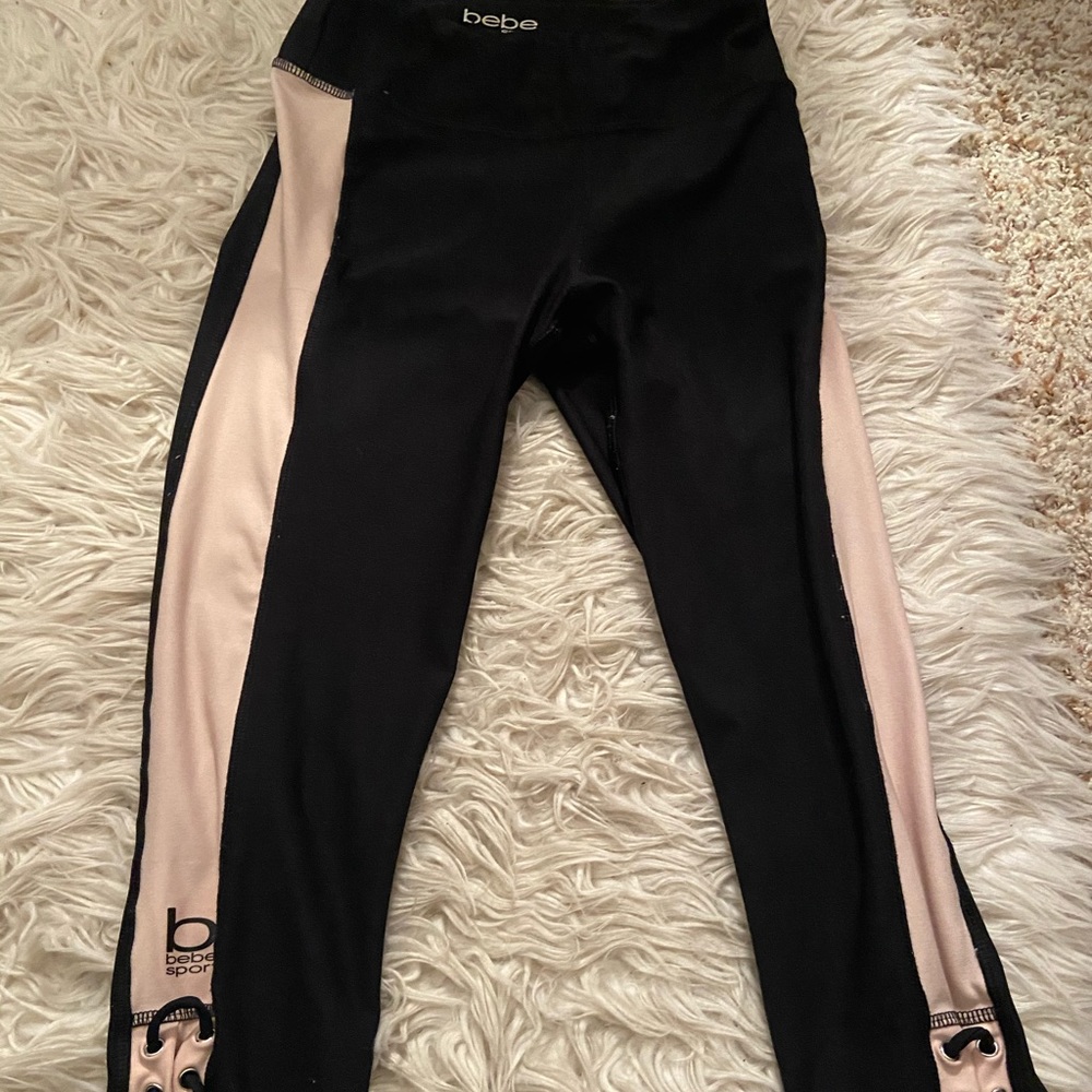 bebe pink and black leggings size s